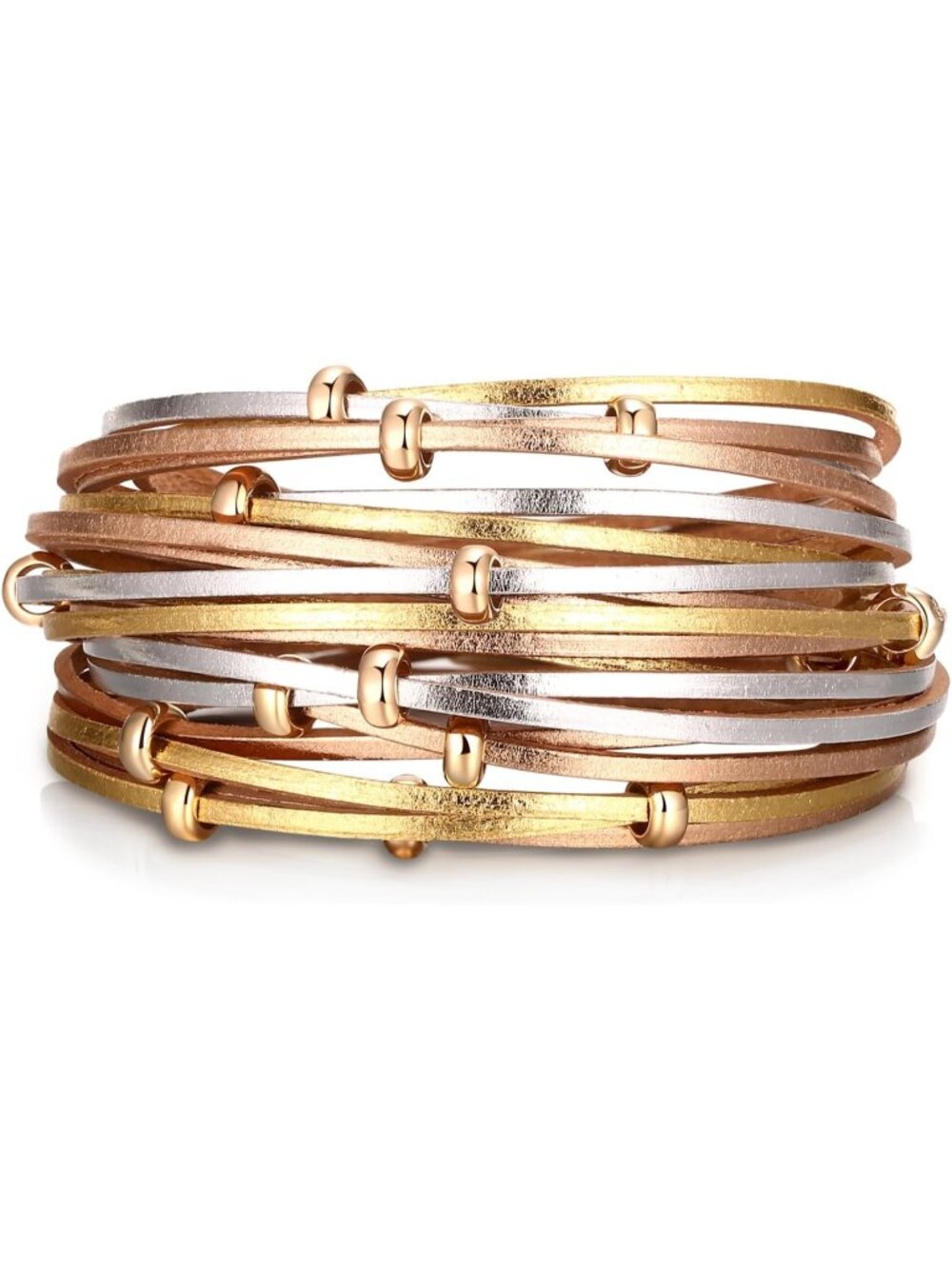 Women Gold Circle Leopard Multi Layer Crystal Beads Cuff Leather Wrap Bracelets